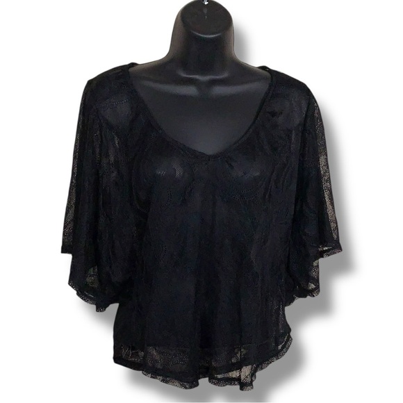 Lily Rose Tops - Small Lily Rose Black Lace Blouse Scoop Neckline Flowy Sheer Goth